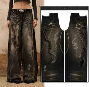 Pantalones Vaqueros Cargo de Mezclilla con Estampado Gráfico Vintage Lavado y Desgastado de Alta Calidad, Gruesos, de Alta Densidad, Unisex, al por Mayor - Product Image 4