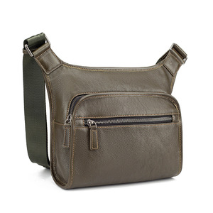 Sac bandoulière pour homme en cuir véritable noir couleur unie avec fermeture éclair pour usage quotidien - Product Image 4