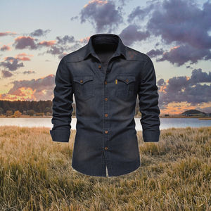 เสื้อเชิ้ตทำงานผ้าฝ้ายทวิลแขนยาวคอตั้งสำหรับผู้ชายรุ่นใหม่ประจำฤดูใบไม้ผลิปี 2025 ระบายอากาศได้ดี กันยับ เหมาะสำหรับกิจกรรมกลางแจ้ง สไตล์ลำลอง พิมพ์ลายสำหรับฤดูใบไม้ร่วง - Product Image 3