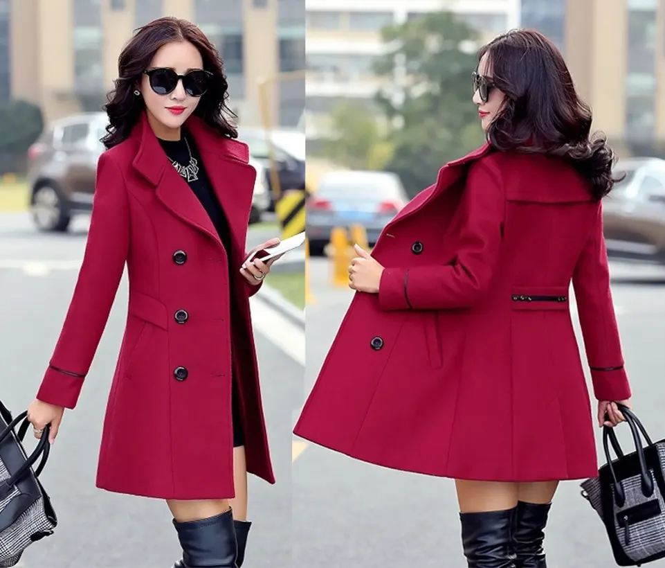 Yeni yün ceket kadınlar yeni katı renk yün kore siyah kırmızı bej haki ceket