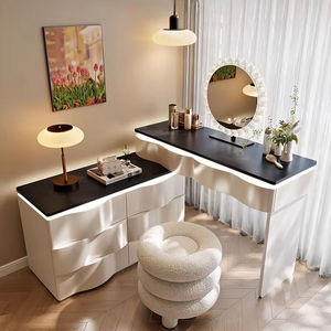 Modern Simple Bedroom &amp; Living <strong>Room</strong> <strong>Dressing</strong> Table <strong>with</strong> <strong>Lighted</strong> <strong>Mirror</strong> and Drawers Wood Material Makeup Vanity - Product Image 2