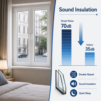 Fenêtre à battant insonorisée en PVC avec moustiquaire, double vitrage Low-E pour chambre, salle de bain, cuisine, certifiée Energy Star