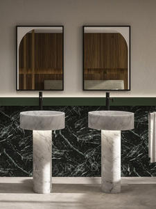 Lavabo en marbre naturel poli personnalisable sur pied moderne luxueux pour salle de bain pour hôtels villas vidange - Product Image 2