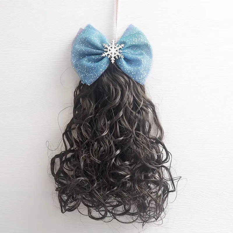 F&J Brand 2022 Factory Direct Sale Exquisite Pretty Children Girl Bow Curly Hair Hair Accessories Wig