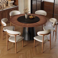 Table à manger extensible en bois avec plateau en pierre frittée, plateau tournant, design moderne, écologique, pour usage commercial, hôtelier et de restauration