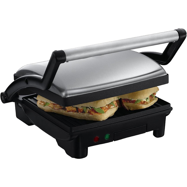 4-Slice Health Grill Griddle Panini Press 180 Degrees Open Electric Non-Stick PTFE Coating Detachable Plates for Household Use