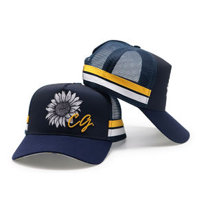 Casquette de camionneur queue de cheval rayée de haute qualité pour femmes Logo brodé 5 panneaux Casquette de camionneur personnalisée à rayures - Product Image 2