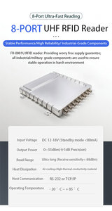 قارئ/كاتب بطاقات التحكم في الوصول XGSun عالي التردد بثمانية منافذ، قارئ RFID ثابت مع شريحة Impinj Indy R2000 >700 - Product Image 2