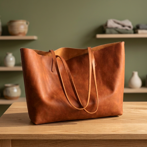 Achetez en ligne des sacs à main de luxe en cuir véritable BS International, pour femmes, grande capacité, imperméables, durables, avec fermeture éclair, deux compartiments. - Product Image 1