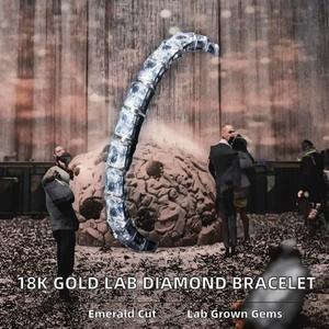 Pulsera de Diamantes HPHT de Color D, Corte Esmeralda VVS, Cultivados en Laboratorio, Plata Fina, Joyería Clásica de Lujo Unisex para Regalos - Product Image 2