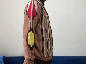 Vintage <strong>Men's</strong> Long Sleeve Geometric Pattern Spring Breathable <strong>Cardigan</strong> Lapel Regular Knitted Sweater <strong>with</strong> <strong>Pocket</strong> - Product Image 3