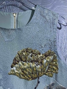 Colección de Verano, Vestido Casual de Cuello Redondo para Mujer, con Detalle de Cuentas, Tejido Jacquard con Flores Vintage, Alta Calidad - Product Image 4