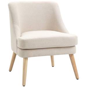Fauteuil de salon avec accoudoirs en lin, fauteuil rembourré, pieds en bois, chaise d'appoint pour salon, chambre, salle à manger, style détente - Product Image 1