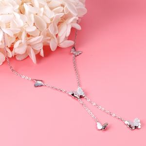 Nouveau design papillon, collier pendentif en acier inoxydable plaqué argent givré, bijou populaire, exquis et tendance - Product Image 5