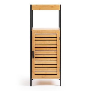 Mueble <span class=keywords><strong>de</strong></span> <span class=keywords><strong>Baño</strong></span> Estrecho y Alto <span class=keywords><strong>de</strong></span> Bambú Estilo Francés con Cuatro Niveles, Estantes Abiertos y Puerta, Sostenible - Product Image 5