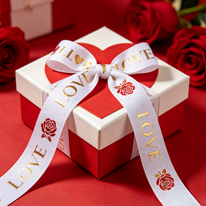 Valentine LOVE Heart Rose Gold Printed Grosgrain <b>Ribbon</b> Wedding Gift Bouquet Wholesale Roll - Product Image 4