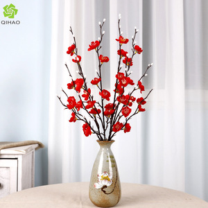 QIHAO Artificial Plum Blossom Red Silk Flower Vase Flowers For Chinese New Year Home Decor High Simulation - Product Image 5
