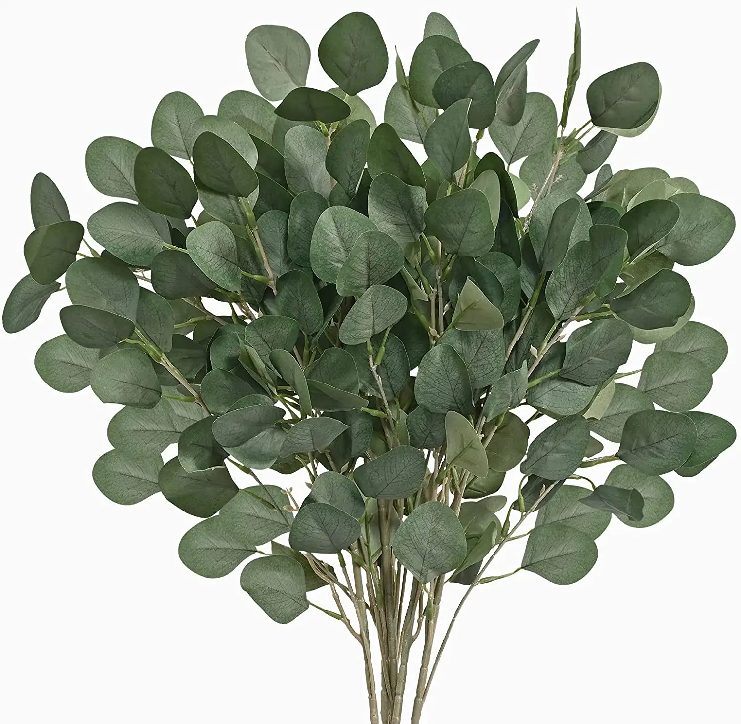 6 pezzi di foglie di eucalipto artificiale, 35.4 "di altezza argento dollaro eucalipto foglia verde steli piante di plastica di seta