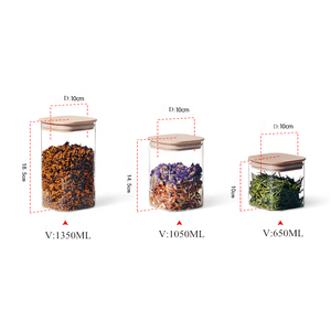 Nuovo Design Multi-specifica vaso di <span class=keywords><strong>vetro</strong></span> <span class=keywords><strong>borosilicato</strong></span> quadrato con coperchio di bambù - Product Image 1