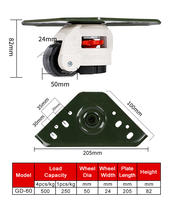 Roulettes pivotantes rétractables avec frein OEM Support Master Casters GD60 GD80 GD100, roulettes de nivellement en nylon robustes pour usage intensif