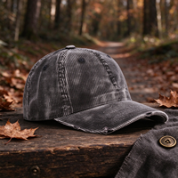 Casquette de baseball en velours côtelé vieilli, 6 panneaux, souple et non structurée, style vintage, pour la revente, d'occasion, avec logo personnalisé, boutique Pucha, vente en gros