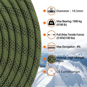 Corde d'escalade statique <span class=keywords><strong>en</strong></span> nylon de 10,5 mm, 10 m-70 m (32 pi-230 pi), équipement d'escalade sur roche/glace, d'évacuation, de sauvetage et de parachutisme <span class=keywords><strong>en</strong></span> extérieur - Product Image 3