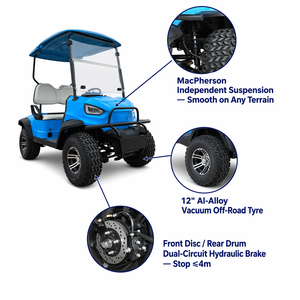 Carrito de <span class=keywords><strong>Golf</strong></span> Todoterreno Elevado con Doble Freno Hidráulico, 2 Pasajeros, Batería de Litio de 72V, Vehículo Eléctrico para Turismo - Product Image 2