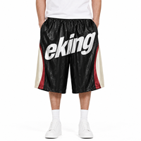 Shorts de basketball capri amples 3/4 style streetwear athlétique avec bordure contrastante et logo graphique imprimé par sublimation personnalisé