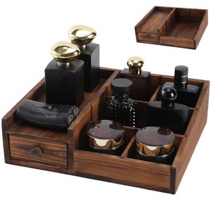 Caja organizadora de cosméticos de madera con cajones y compartimentos para maquillaje de escritorio y productos de cuidado de la piel - Product Image 1