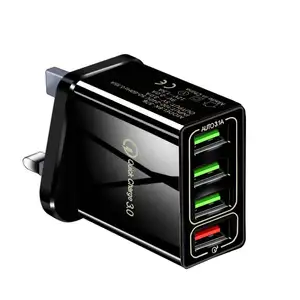 PD快速充电器英国插头 4 端口Usb墙式充电器iPhone UK Plug QC3.0 USB旅行充电器