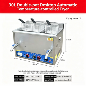 Friteuse à gaz commerciale 30L à double cuve avec contrôle indépendant de la température et panier pour poulet frit, frites et snacks - Product Image 4