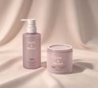 Juego de Envases de Lujo para Cuidado de la Piel con Logotipo Personalizado - Botellas y Frascos de PP Rosa para Champú, Loción Corporal, Mascarilla Capilar y Crema Facial
