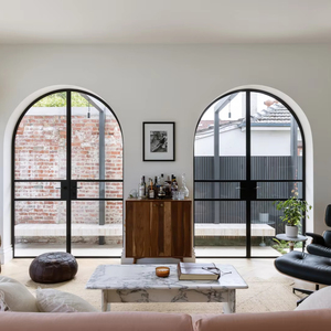 French Exterior Arched Shape Double Glass Front Main <b>Swing</b> House Doors with Steel <b>Frame</b> Design <b>for</b> Entrance - Product Image 1