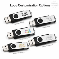 Flashdisk USB Putar 360 Derajat dengan Logo Kustom, Memory Stick untuk Hadiah Promosi Bisnis, Pen Drive Grosir 64GB 32GB