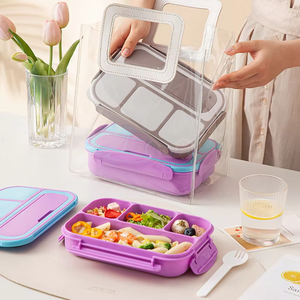 กล่องข้าวเบนโตะแบบเรียบง่ายสำหรับผู้ใหญ่ 4 ช่อง  รักษ์โลก เหมาะสำหรับผู้ชายและผู้หญิง พร้อมชุดช้อนส้อมซิลิโคน - Product Image 3