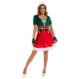 Costume d'<span class=keywords><strong>elfe</strong></span> de Noël tendance, robe verte, tenue d'assistant du Père Noël, pour fêtes de fin d'année, festivals, clubs, événements de danse, vêtements de cosplay - Product Image 3
