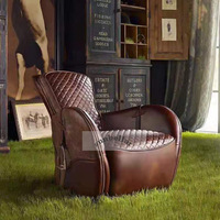 Chaise longue individuelle de style américain en cuir véritable pour salon, avec rembourrage en éponge haute densité