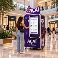 Distributeur automatique d'açaï commercial avec écran tactile, paiement et système multi-toppings pour centre commercial