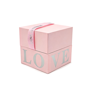 Boîte en carton personnalisée rose LOVE imprimée, boîte en carton carrée de luxe pour emballage de cadeaux de mariage ou de la Saint-Valentin - Product Image 3