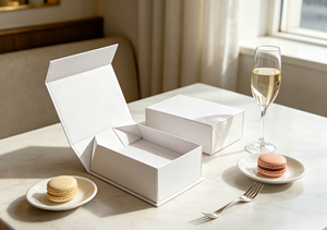 Foldable Magnetic Eco-Friendly High-End <b>Square</b> White Cardboard Gift Box Hidden Magnet Closure Thick Rigid Paper Construction - Product Image 2