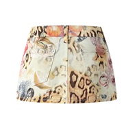 Dames mini-denimrok met luipaardbloemenprint, zakken in de middentaille, vintage Y2K korte rok