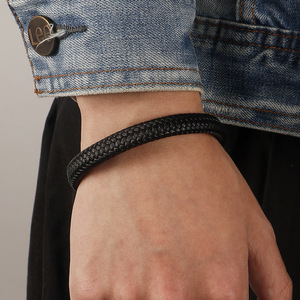 Customized Black Braided <b>Leather</b> <b>Bracelet</b> with Stainless Steel Vintage Style Magnetic <b>Bracelet</b> Simple Fashion Gift for Men - Product Image 6