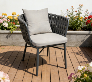 Sillón Moderno Gris <span class=keywords><strong>para</strong></span> Exteriores con Respaldo de Cuerda Tejida y Cojines <span class=keywords><strong>para</strong></span> Patio, Jardín o <span class=keywords><strong>Terraza</strong></span> - Product Image 3