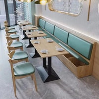 Ensemble de tables et chaises de restaurant avec banquette de rangement, design moderne, mousse haute densité durable, structure en bois