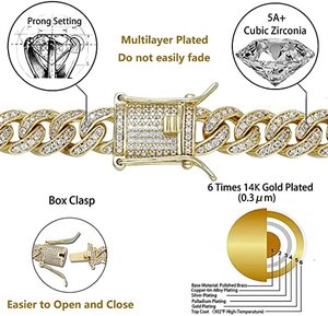 Collier et bracelet en argent plaqué <span class=keywords><strong>or</strong></span> 18 carats <span class=keywords><strong>blanc</strong></span> 12 mm avec diamants VVS, bijoux hip-hop Miami Iced Out Ice Cuban Chain pour hommes et femmes - Product Image 5