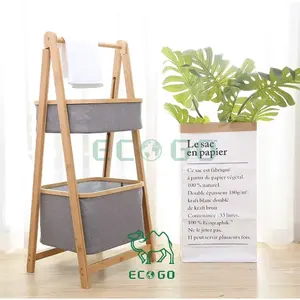 Wholesale Eco-friendly Foldable Clothes 2 Tier Bamboo Laundry <b>Hamper</b> Bamboo Laundry <b>Basket</b> With Storage Bag - Product Image 5
