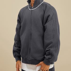 Fabricants de vestes en coton molletonné lourd à fermeture éclair pour vêtements personnalisés, vestes pour hommes de haute qualité, délavées au soleil - Product Image 6