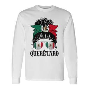 T-shirt à manches longues Quertaro Mexico Pride avec drapeau mexicain et design de l'état - Product Image 1