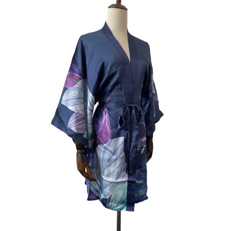 Kimono di seta personalizzato da donna copricostume da spiaggia allentato abito corto camicetta casual per donna