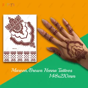 Venta al por mayor de transferencia de agua desechable marrón impermeable encaje Henna Oriente Medio tatuaje pegatina sexo Henna tatuaje para hombres y mujeres